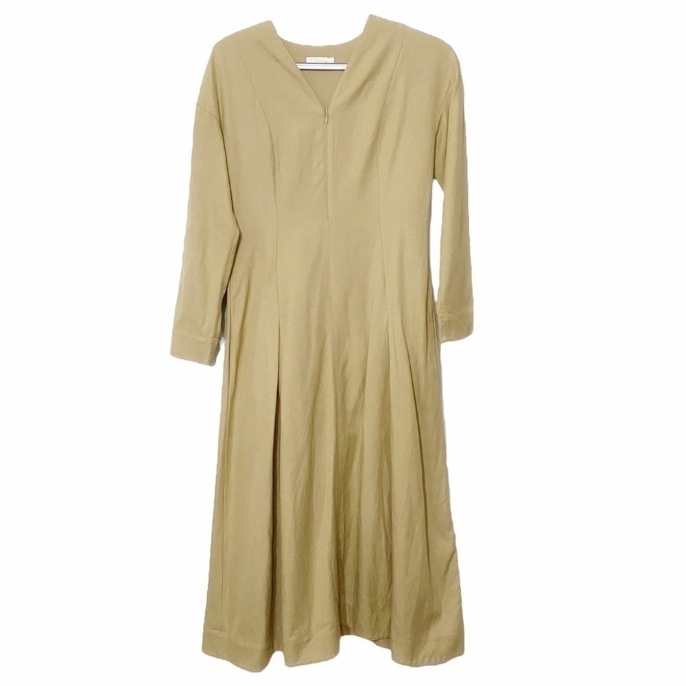Cos BEIGE LONG SLEEVE V-NECK ZIPPER FRONT MAXI DRESS - 2